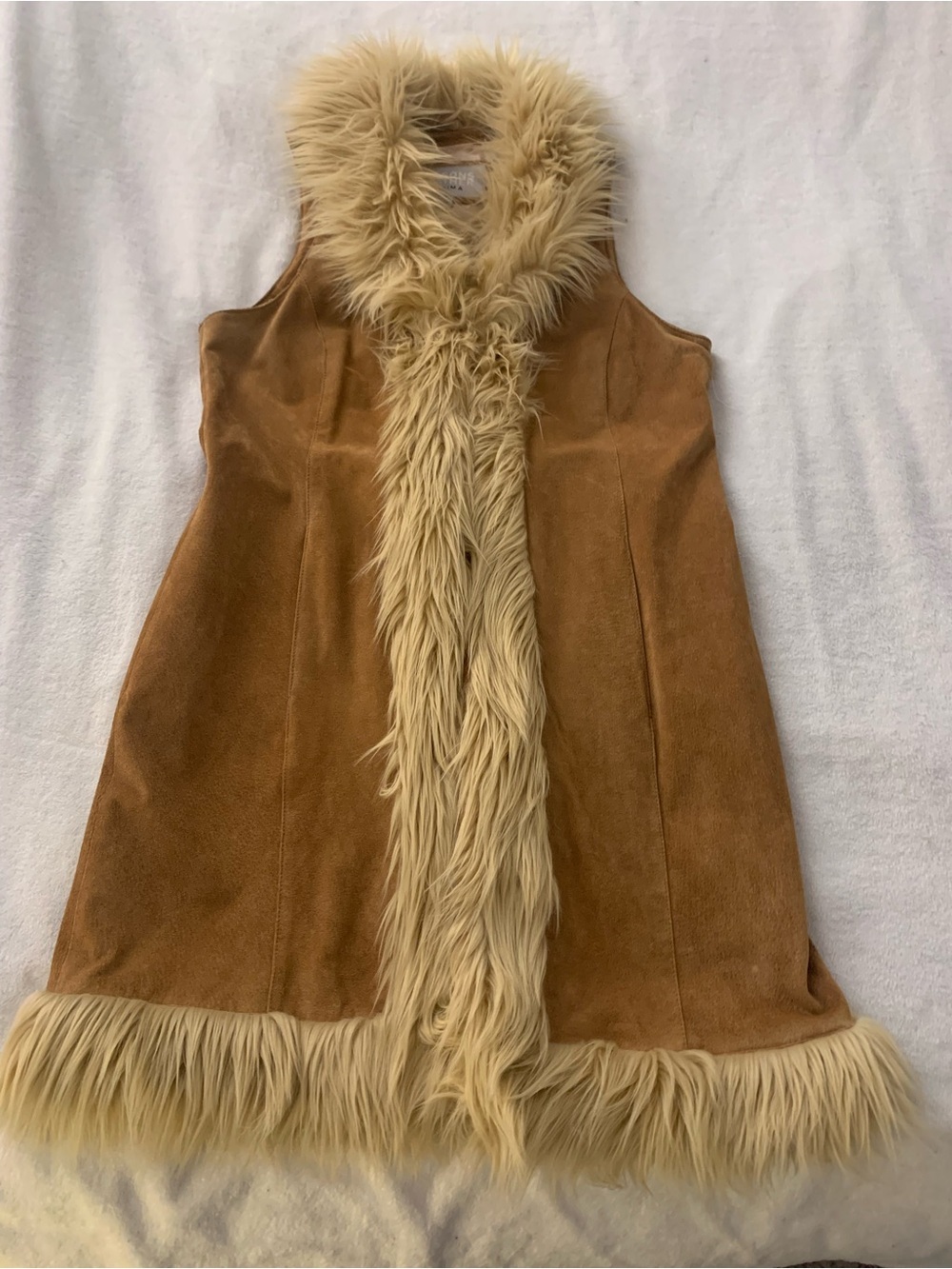 Wilsons Leather Maxima Penny Lane Style Long Suede Leather Fur Trim Vest Size L - Picture 11 of 16